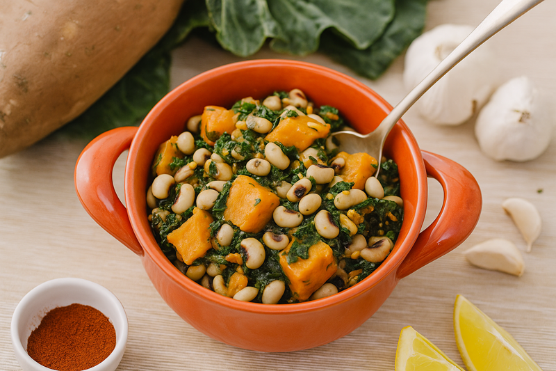 How to Make Delicious Black-Eyed Peas with Sweet Potatoes and Greens for a Nourishing Meal 🥘✨ 1 Black-eyed peas with sweet potatoes and greens