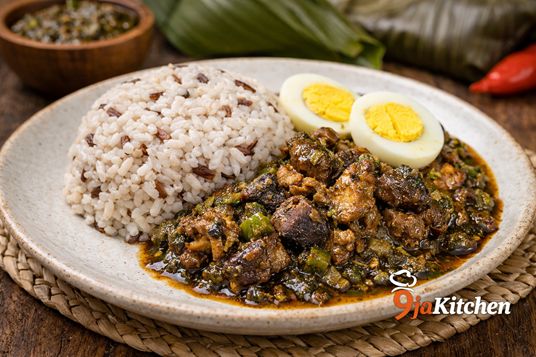 Ofada Rice with Ayamase
