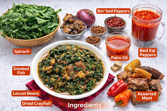 authentic efo riro recipe with assorted meat
