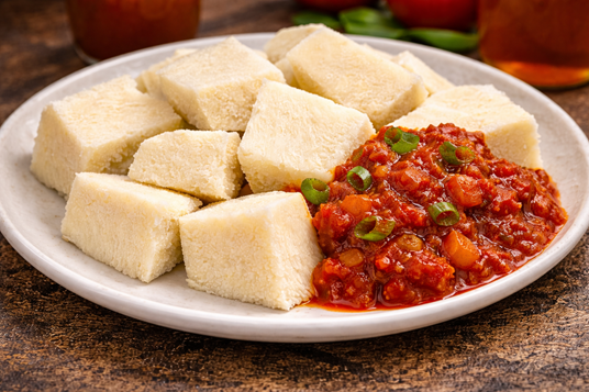 Nigerian Boiled Yam Served with Sauce