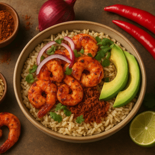Shrimp and Suya Rice Bowl