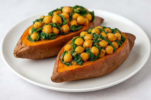 35+ Joyful Ways to Use Sweet Potatoes in the Kitchen (Delightful, Delicious & Nourishing) 26 Sweet Potato Stuffed with Chickpea Spinach