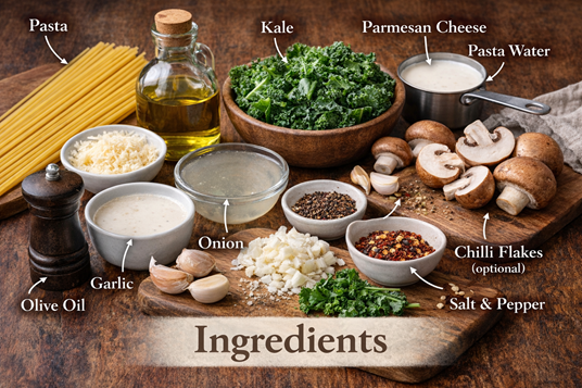 creamy mushroom pasta with kale