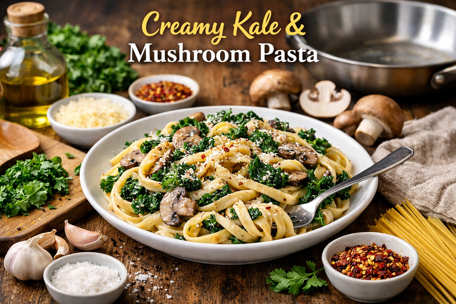Creamy Kale and Mushroom Pasta