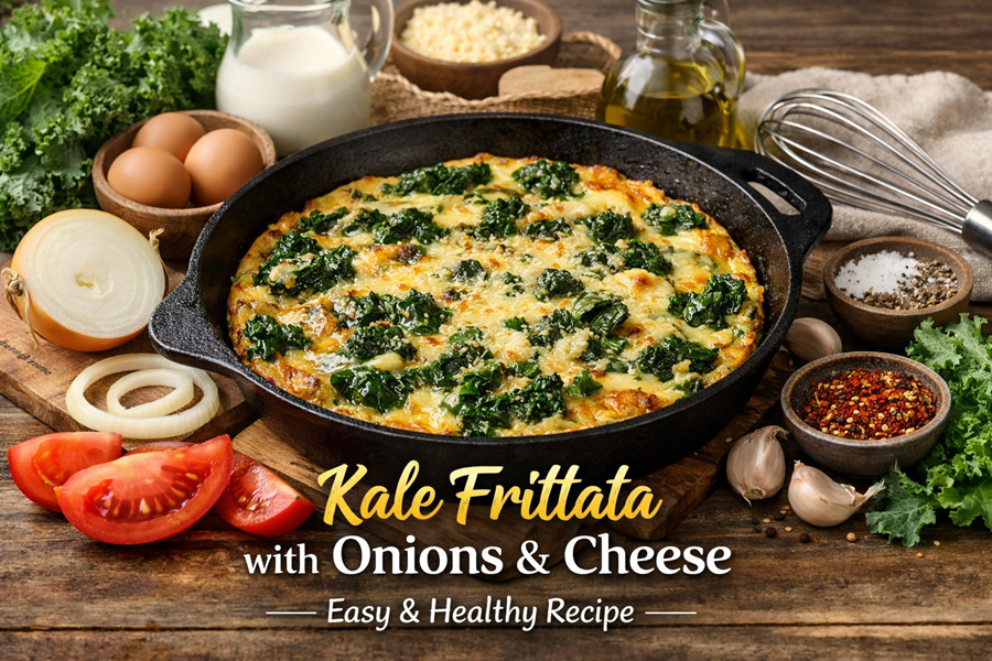 Kale frittata with onions and cheese