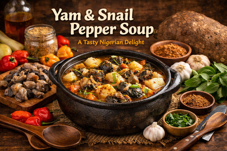 Yam and snail pepper soup