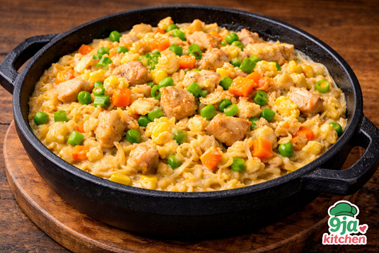 Indomie noodles with chicken and egg