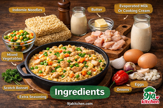 Indomie noodles with chicken and egg