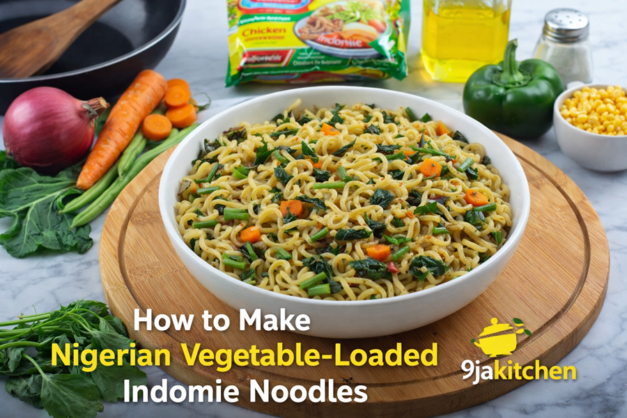 Nigerian Vegetable-Loaded Indomie Noodles