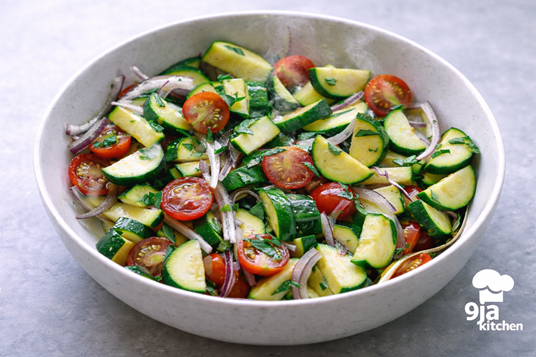 healthy zucchini tomato basil salad