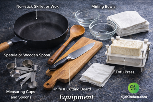 Chinese garlic tofu stir fry setup