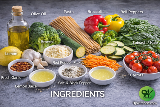 healthy garlic veggie pasta