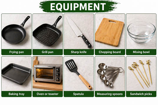 equipmet with grill pan and frying pan