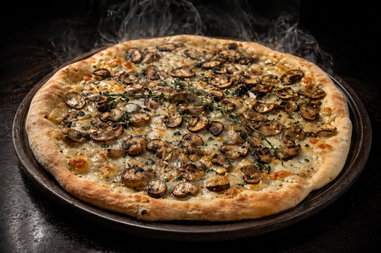 homemade garlic mushroom pizza