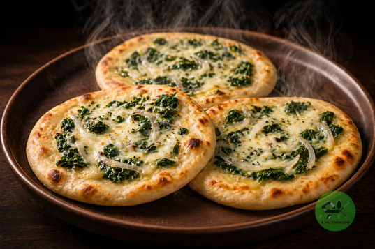 easy garlic spinach flatbread
