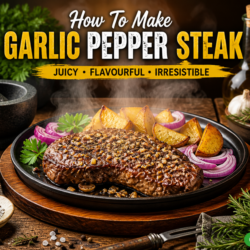 Garlic Pepper Steak.