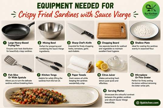 How to Make Crispy Fried Sardines with Sauce Vierge: An Amazing Seafood Delight 🐟✨🍋 3 Crispy Fried Sardines with Sauce Vierge Equipment