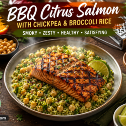 BBQ Citrus Salmon With Chickpea And Broccoli Rice