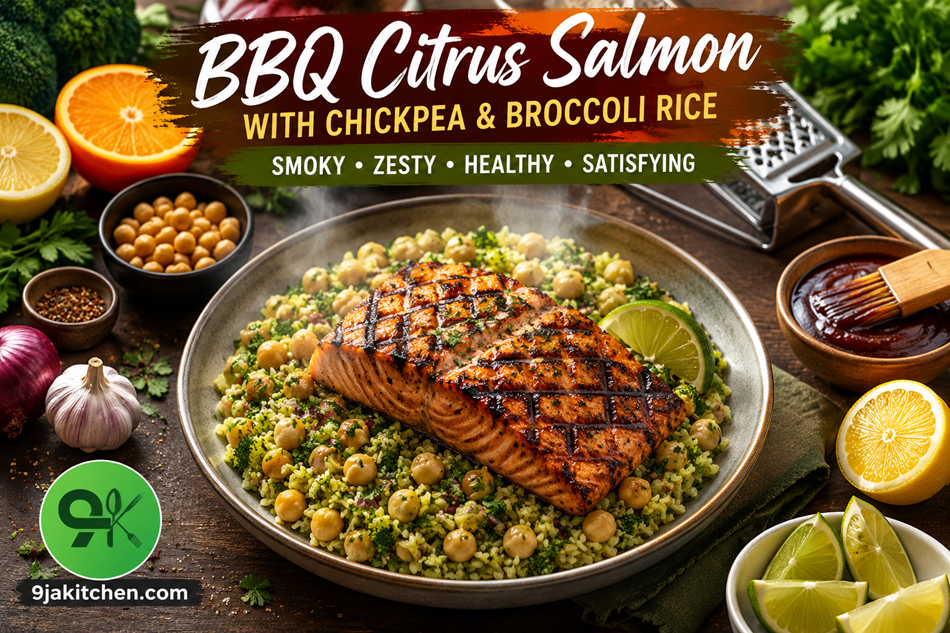 BBQ Citrus Salmon With Chickpea And Broccoli Rice