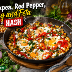 Chickpea Red Pepper Egg and Feta Hash