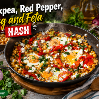 Chickpea Red Pepper Egg and Feta Hash