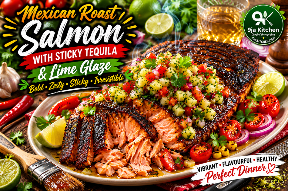 Mexican Roast Salmon with Sticky Tequila and Lime Glaze