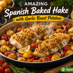 Spanish Baked Hake with Garlic Roast Potatoes