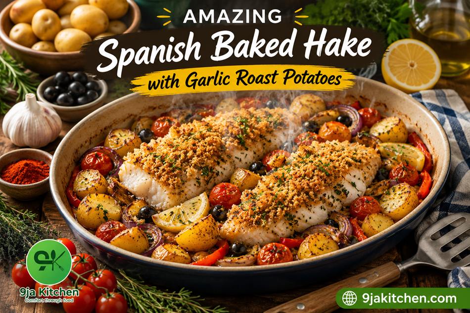 Spanish Baked Hake with Garlic Roast Potatoes