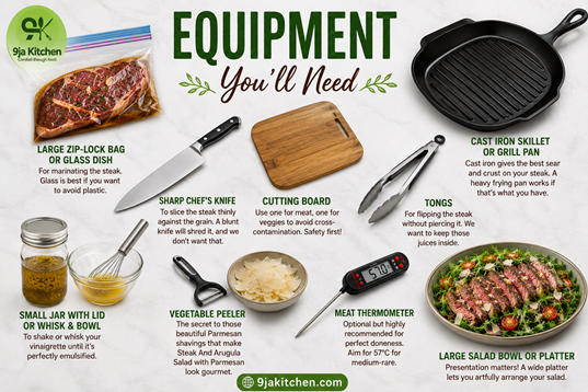 Steak and Arugula Salad with Parmesan Equipment