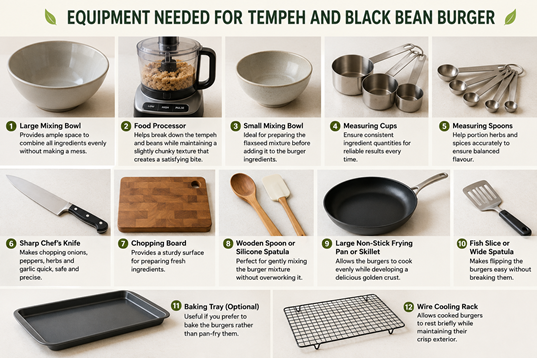Tempeh and Black Bean Burger equipment