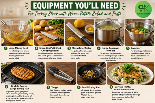 Turkey Steak with Warm Potato Salad and Pesto equipment