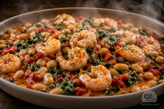 white bean shrimp skillet
